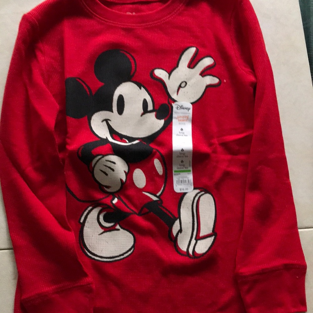 Boys Red thermal long sleeve Mickey Mouse shirt BN